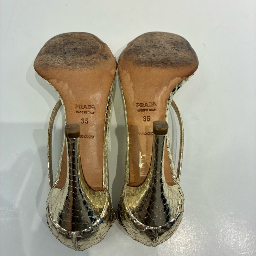 Prada Vintage Y2K Gold Snake Skin Open-toe Pumps Eu 35 US 5 - Picture 10 of 13